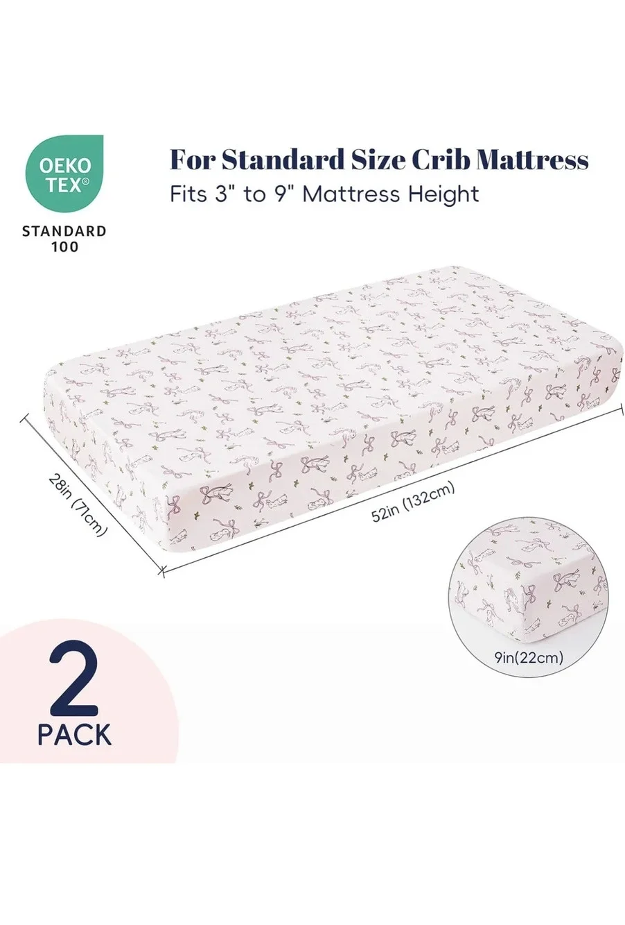 Baby Crib Sheets 2 Pack Fitted Standard Crib Rabbit and Floral Pink